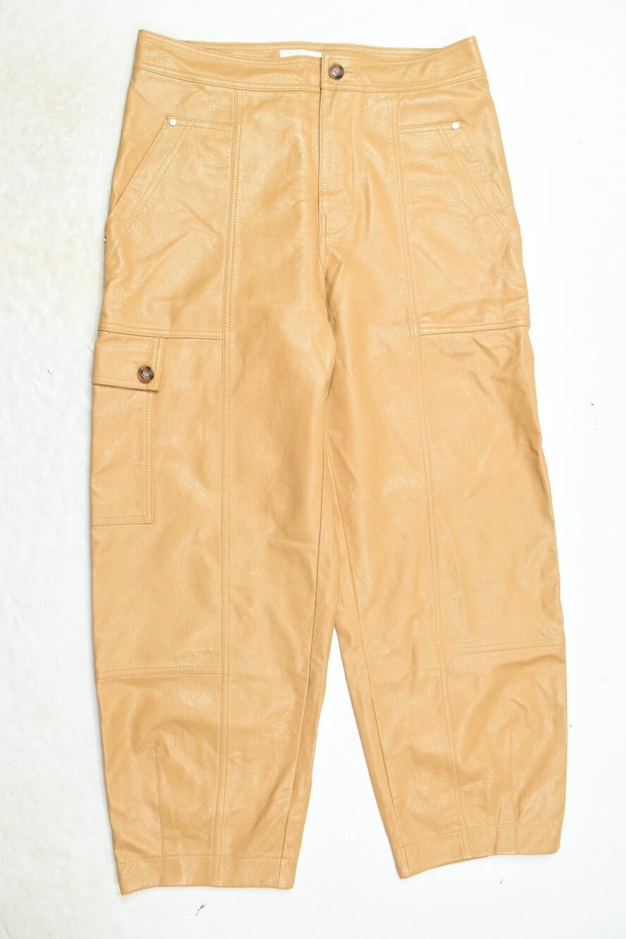 Anthropologie Faux Leather Utility Cargo Pants Womens 6 Brown Relaxed Barrel Leg